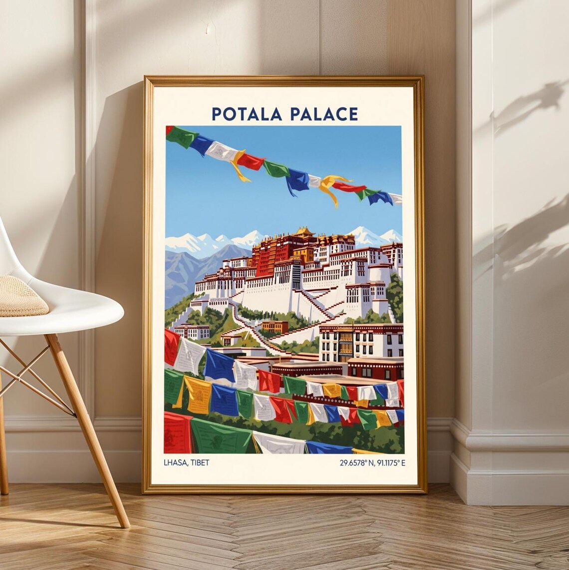 Potala Palace Lhasa Tibet Prayer Flags Vintage Travel Art Poster