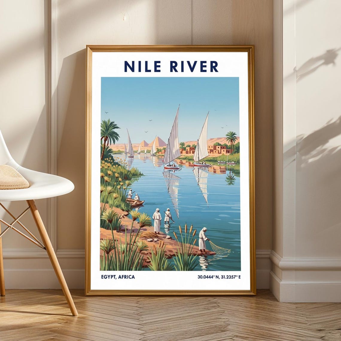 Nile River Felucca Boats Vintage Egyptian Gouache Travel Poster