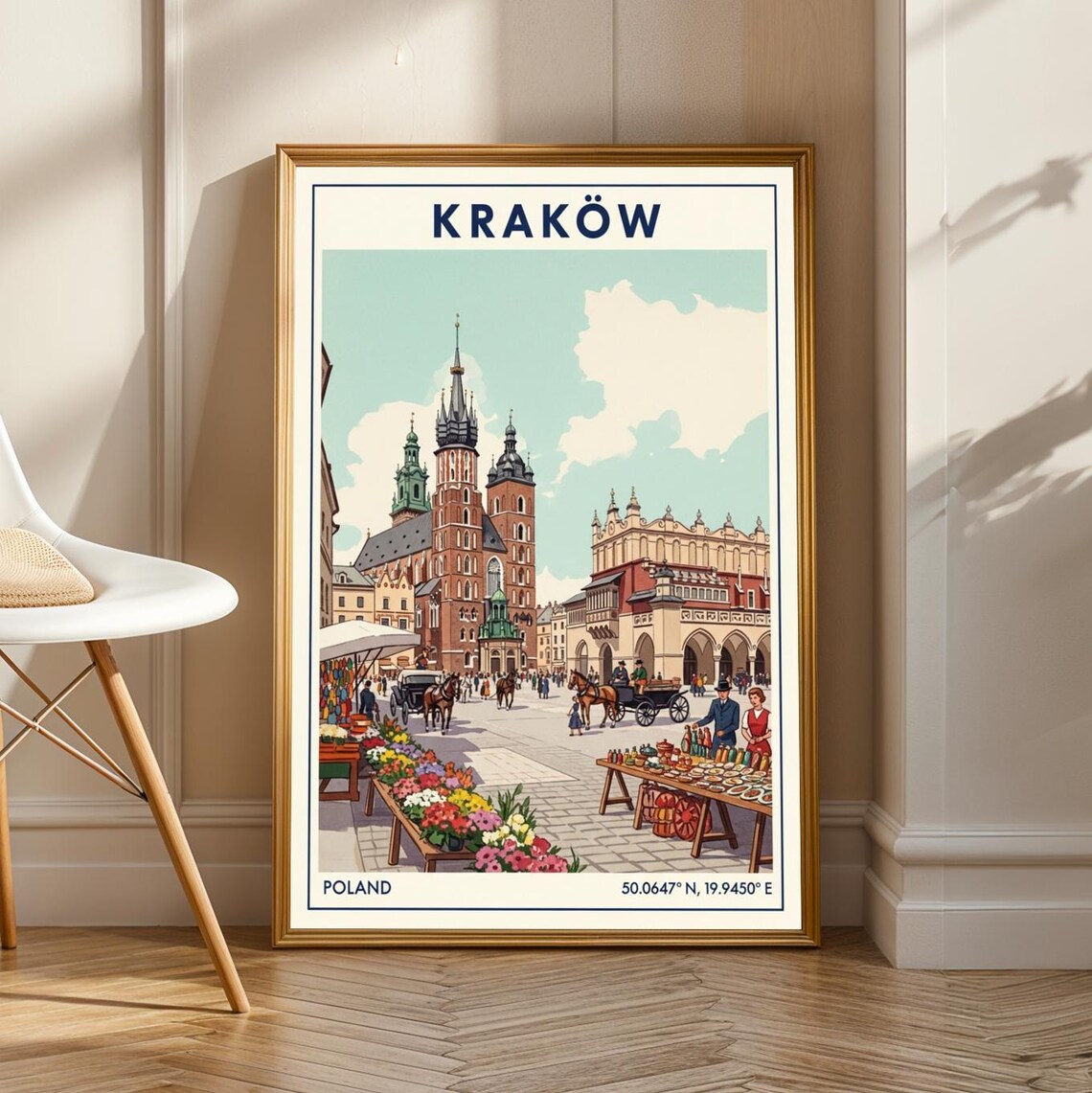 Krakow Market Square Vintage Gouache Art Print