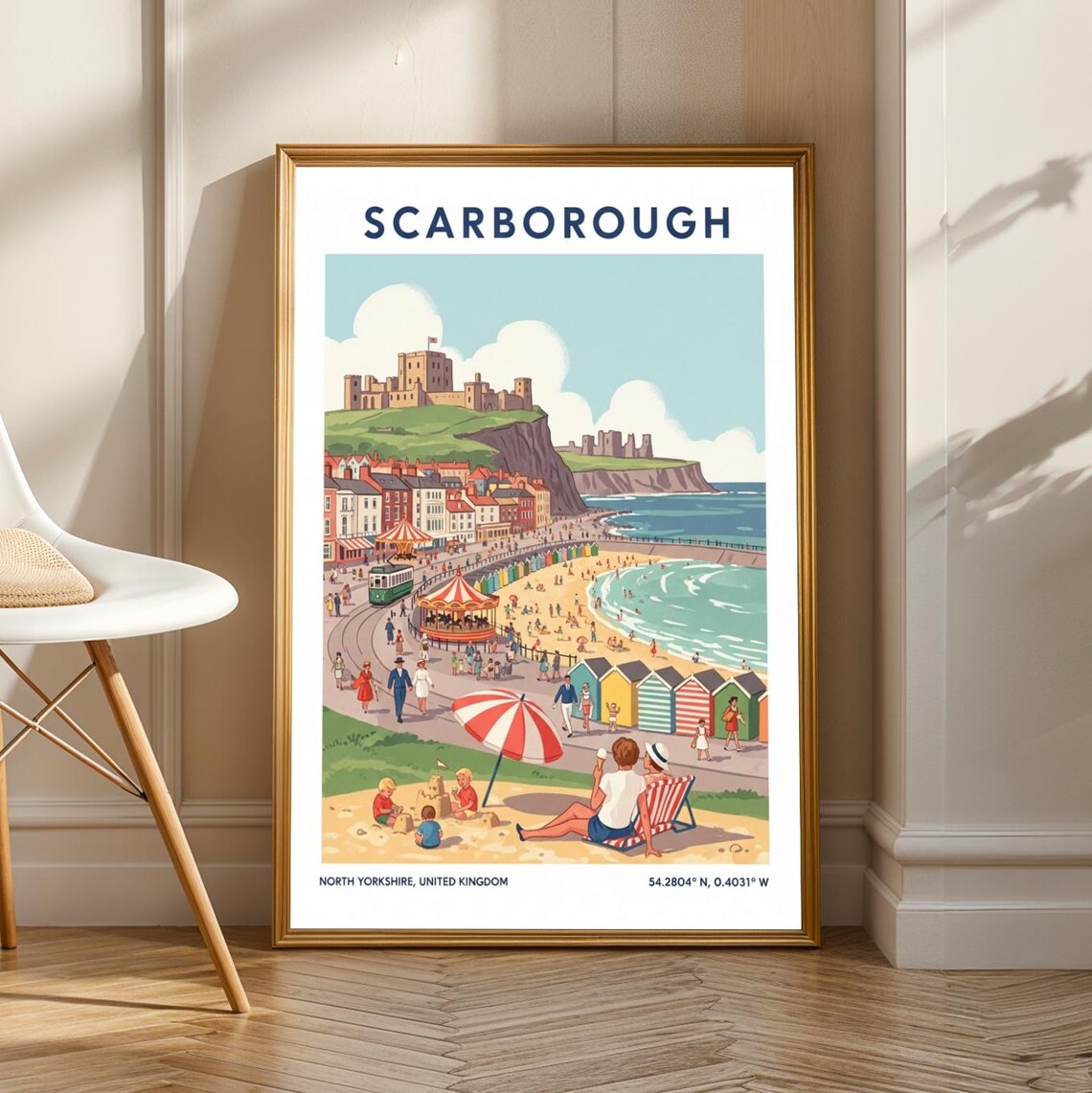 Scarborough England Seaside Beach Castle Vintage Travel Poster