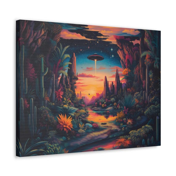 Psychedelic UFO Desert Landscape Art Print