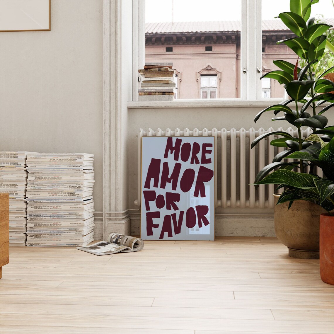 More Amor Por Favor Maroon on Blue Hand Lettered Love Wall Art - Image 3