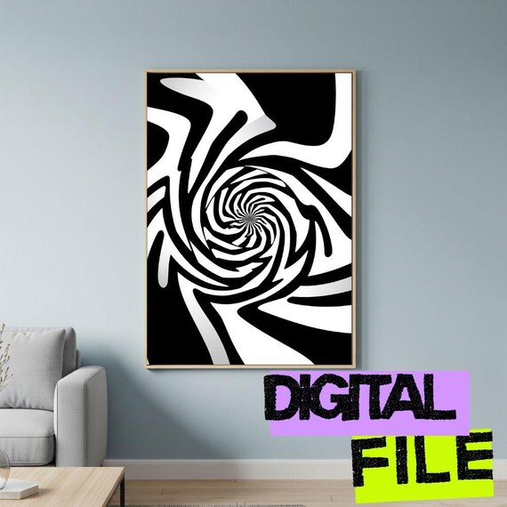 Black and White Hypnotic Spiral Optical Illusion Modern Print