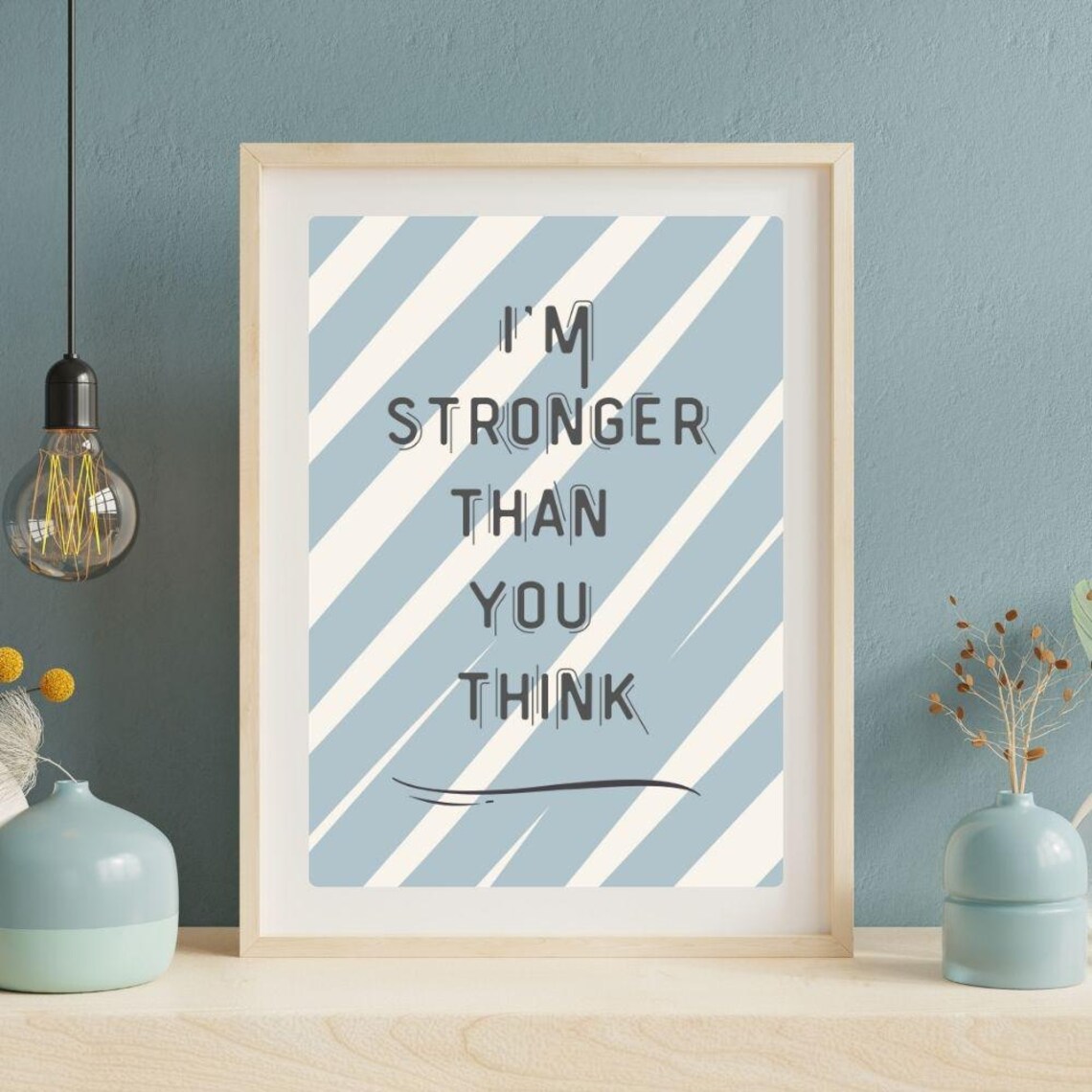 Inspirational Quote Print Minimalist Stronger Than You Think Wall Art