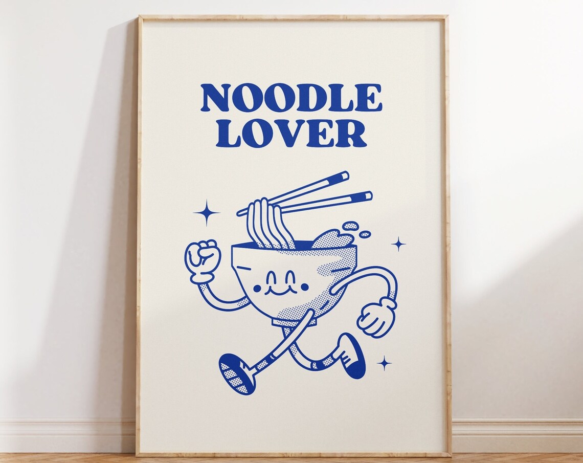 Cute Kitchen Wall Art Noodle Lover Print Retro Kitchen Decor Funny Kitchen Quote Print Trendy Typography Art Instant