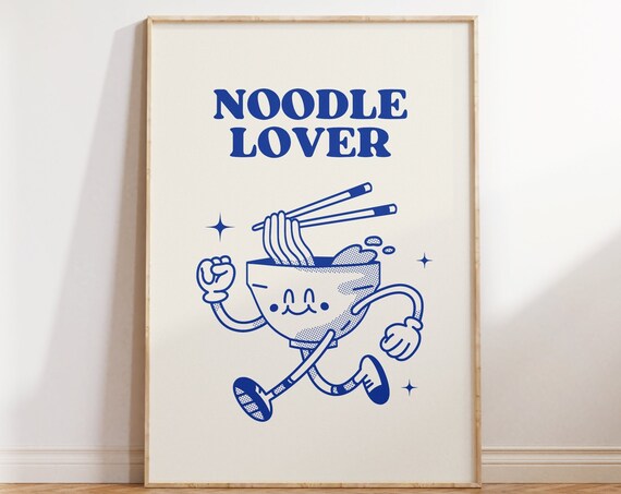 Cute Kitchen Wall Art Noodle Lover Print Retro Kitchen Decor Funny Kitchen Quote Print Trendy Typography Art Instant