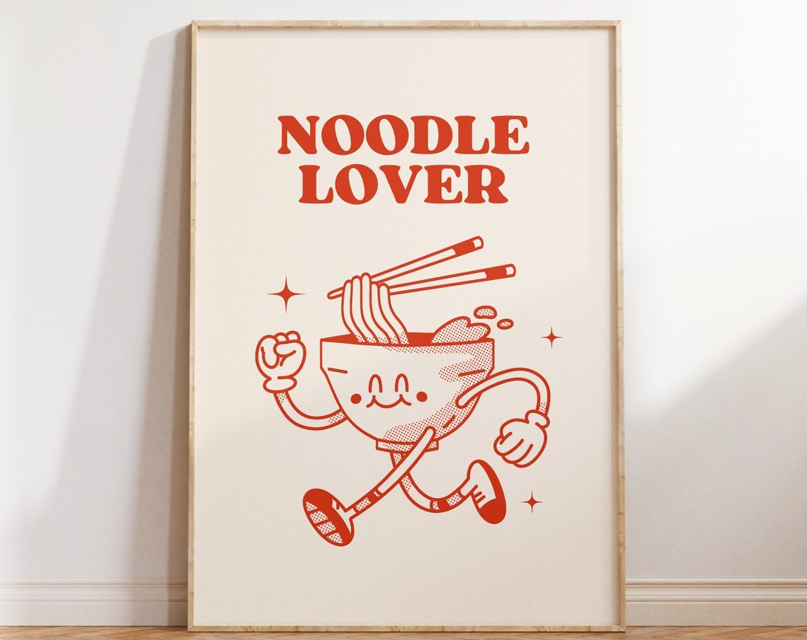 Cute Kitchen Wall Art Noodle Lover Print Funny Kitchen Print Retro Kitchen Decor Trendy Wall Art Noodle Bowl Print Instant