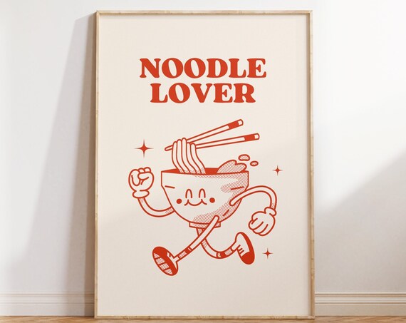 Cute Kitchen Wall Art Noodle Lover Print Funny Kitchen Print Retro Kitchen Decor Trendy Wall Art Noodle Bowl Print Instant