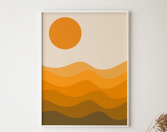 Sunset Wave Orange Gradient Sun Abstract Retro Minimal Art Poster
