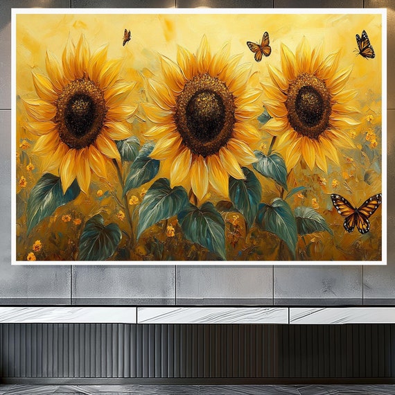 Sunflower Gifts Flower Art Wall Art Home Decor Wall Hangings Unique Gifts Floral Art Butterfly Print Flower Walls Wall Art