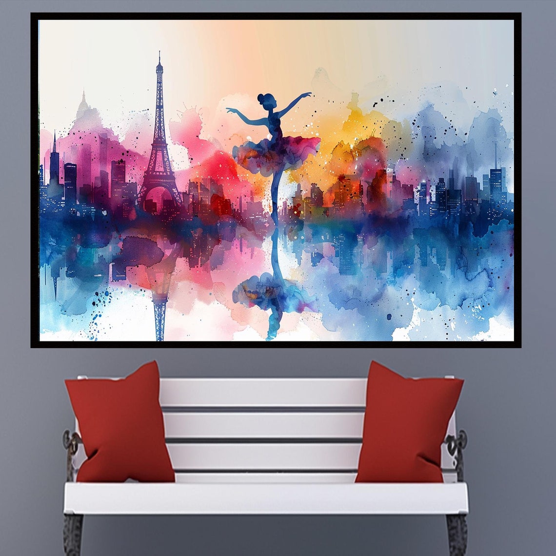 Ballerina Dancer Paris Eiffel Tower Watercolor Dream Art Poster