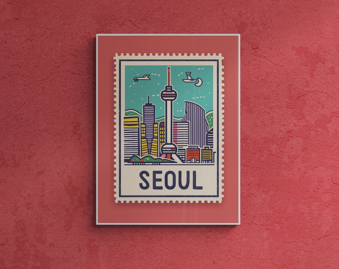 Seoul South Korea N Seoul Tower Vintage Stamp Travel Art Poster - Image 5