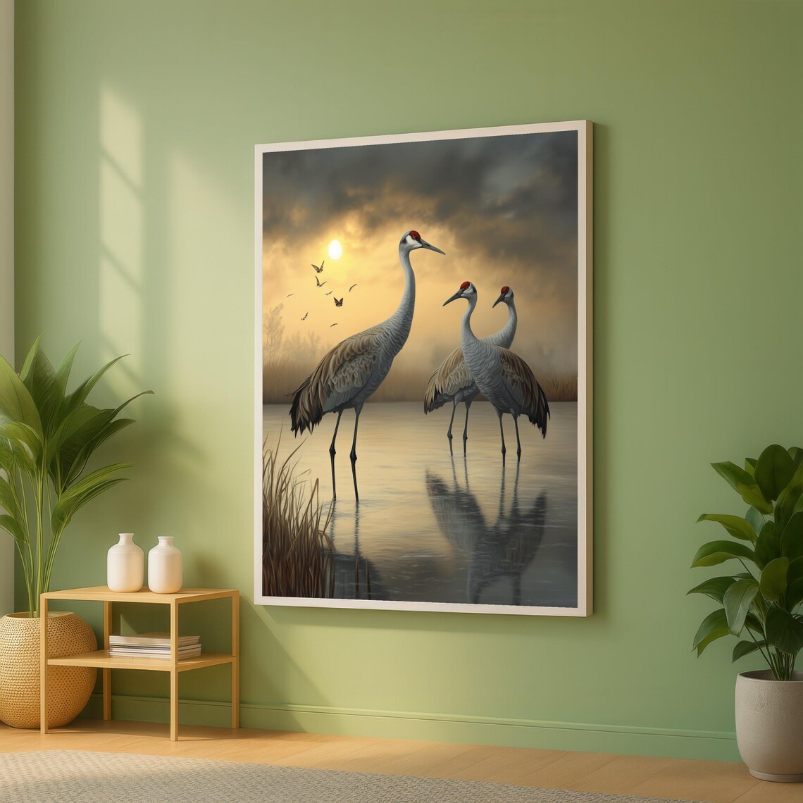Sandhill Cranes At Sunset Serene Wetland Birds Wildlife Poster