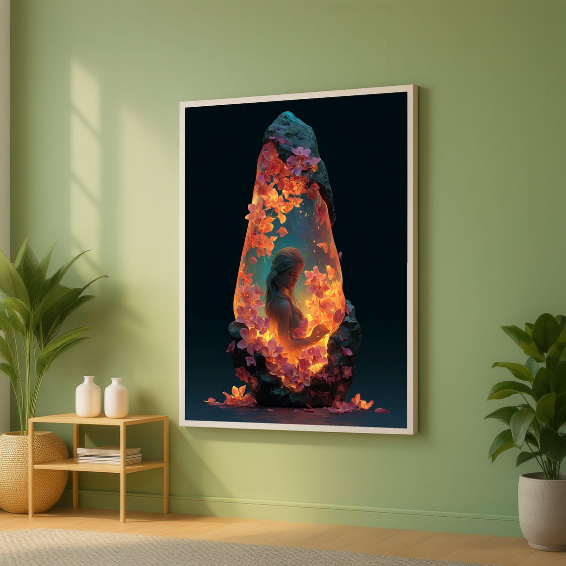 Glowing Crystal Floral Fantasy Woman Mystical Light Magical Art Poster
