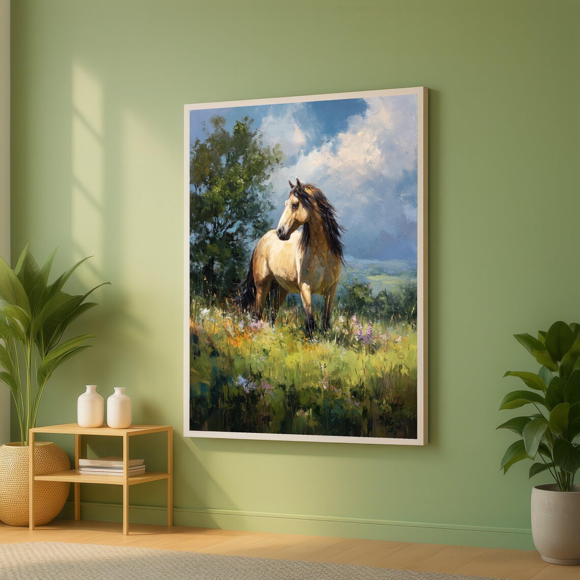Buckskin Horse Standing in Wildflower Meadow Pastoral Poster