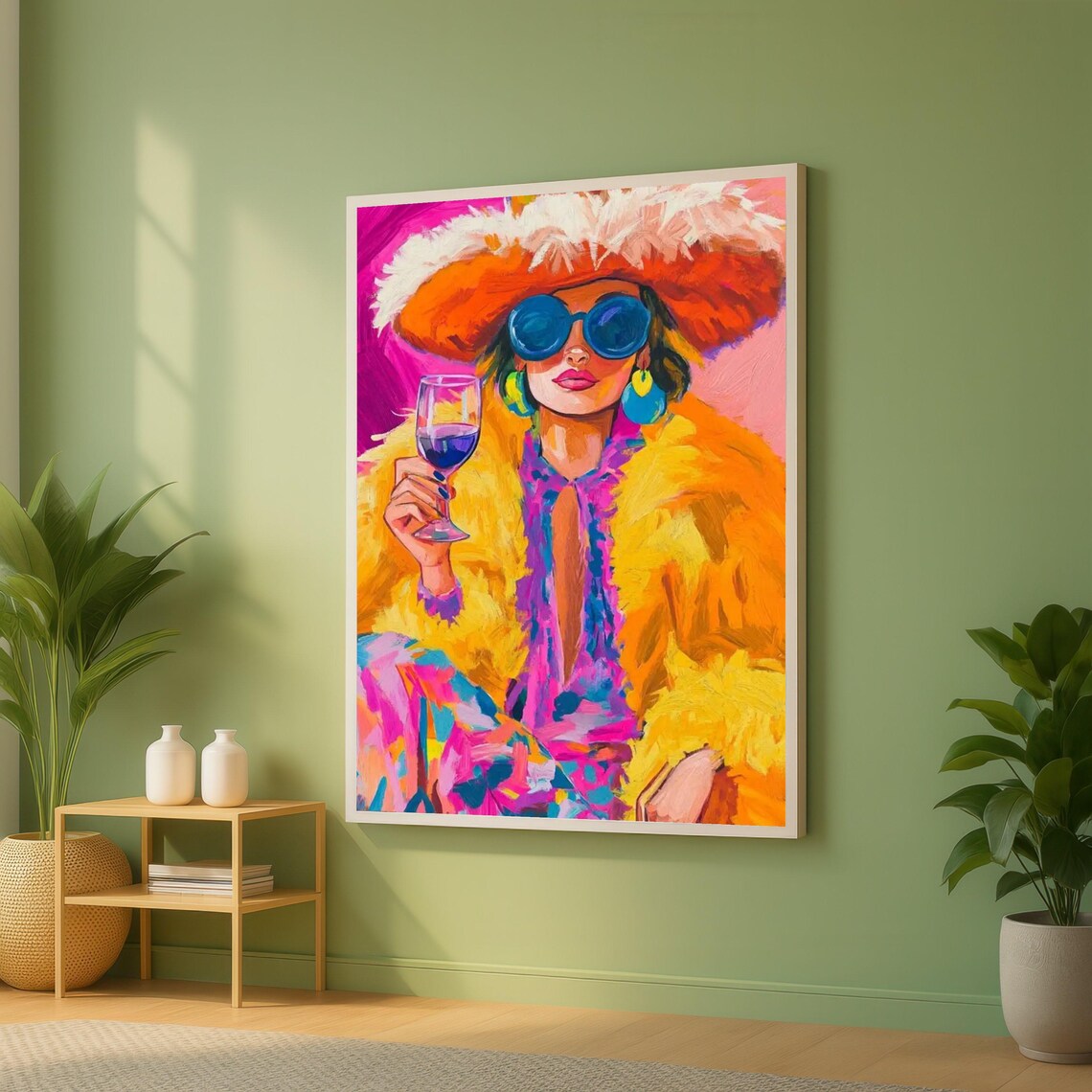 Colorful Glamour Woman with Wine Glass Fashion Portrait Poster