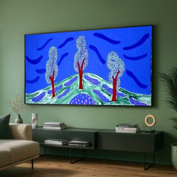 David Hockney Abstract Blue Landscape Canvas Modern Tree Art Colorful Nature Wall Decor Contemporary Painting Home Decoration