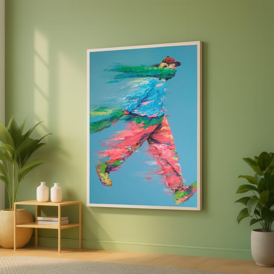 Colorful Motion Blur Walking Man Abstract Urban Figure Art Poster