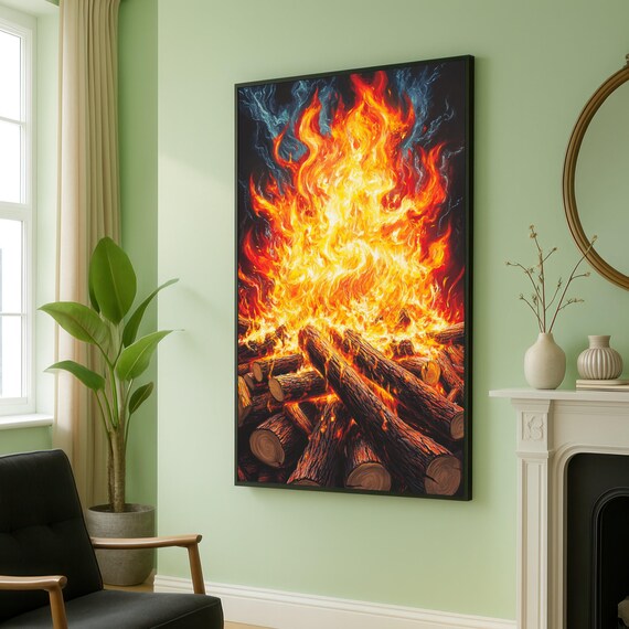 Roaring Bonfire Poster Fiery Campfire Flames Warm Rustic Nature Artwork