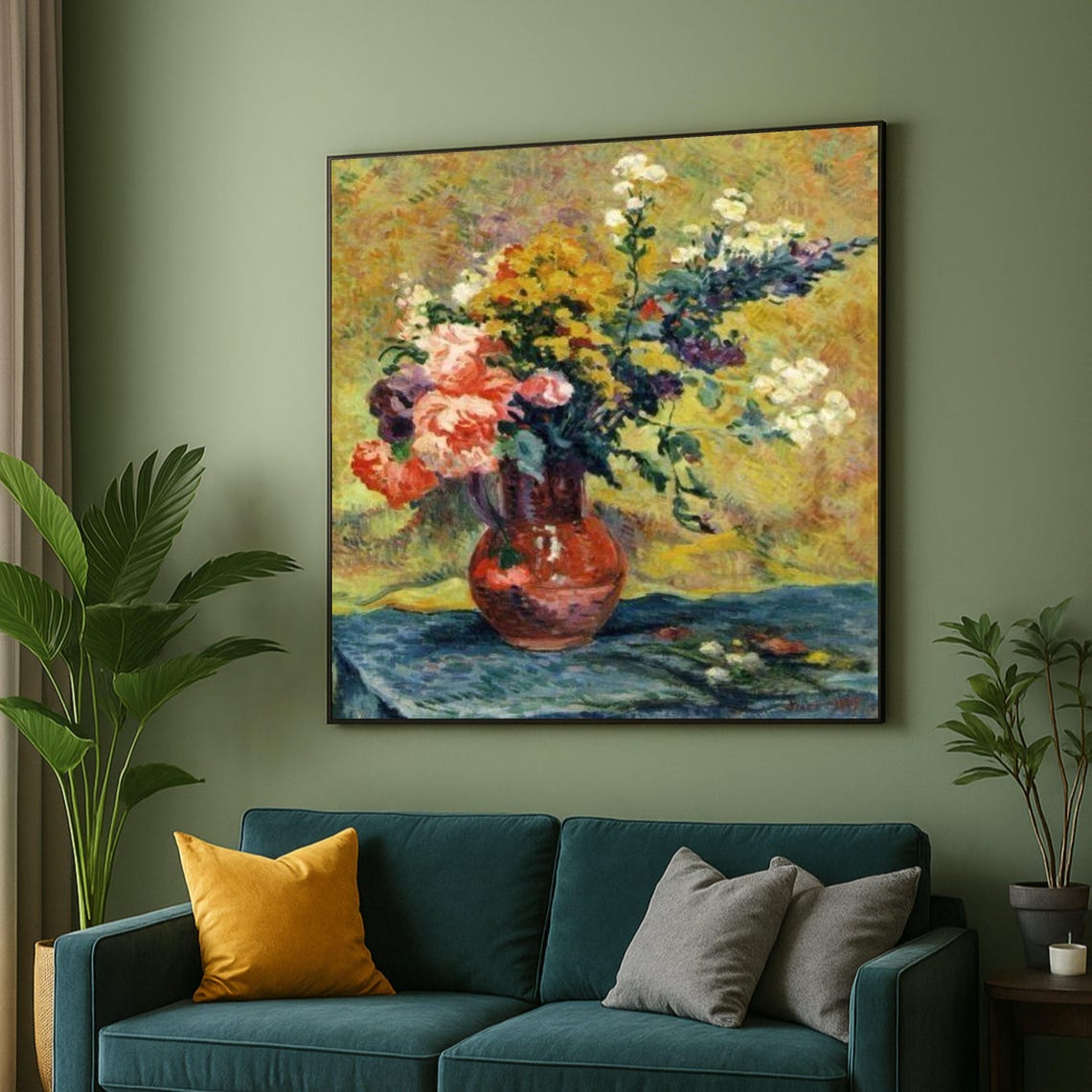 Impressionist Mixed Bouquet Terracotta Jug Yellow Still Life Poster