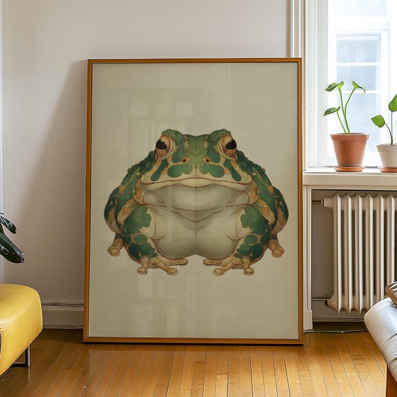Japandi Frog Poster Wabi Sabi Animal Wall Art Minimalist Green Toad Print Neutral Nature Decor For Cozy Modern Homes No 108