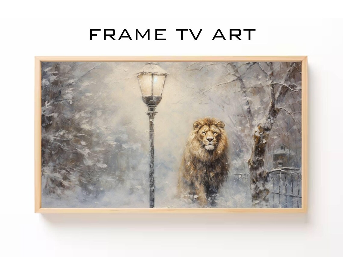 Narnia Lantern Pole and Aslan Winter Art Print