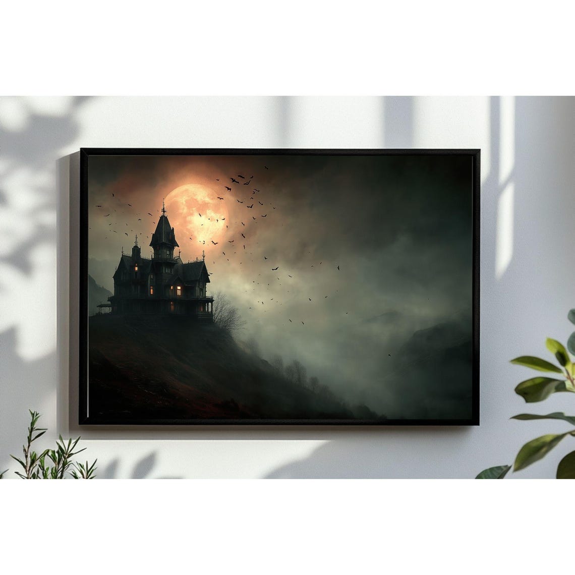 Haunted Victorian House Under Full Moon Gothic Painting Poster