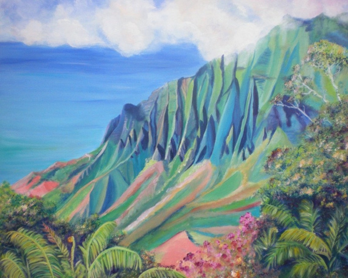 Kalalau Trail Kalalau Valley Print Hawaii Art Print Kauai Painting Kauai Art Hawaii Wall Art Tropical Print Hawaii Painting Kokee
