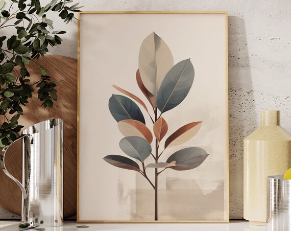 Rubber Plant Wall Art Japandi Style Calm Neutral Palette