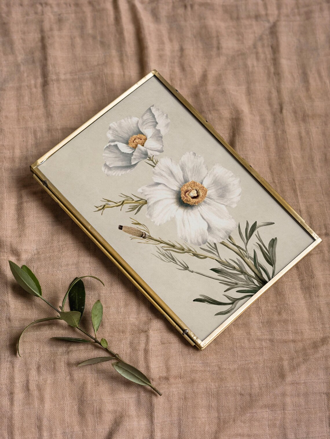 White Poppy Watercolor Art Print, Neutral Nursery - Image 2