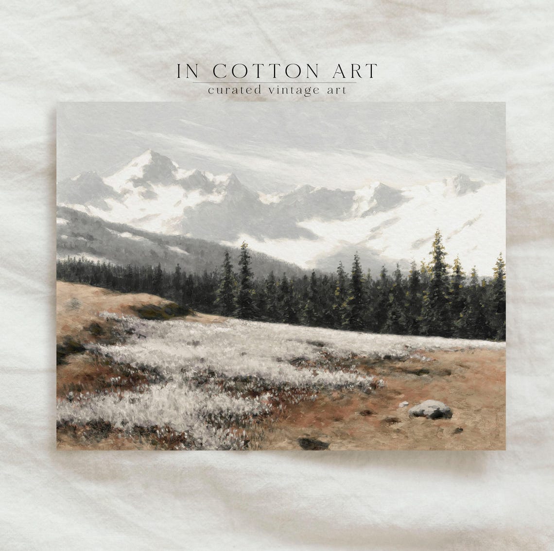 Snowy Pine Forest Snowcapped Mountains Framed Winter Painting - Image 4