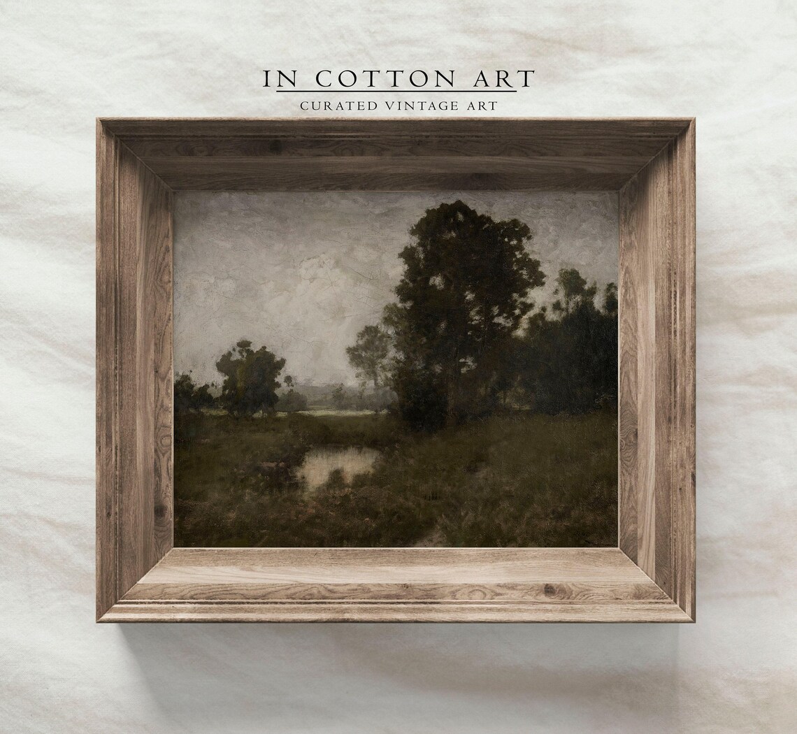 Dark Green Landscape Vintage Moody Art Print - Image 3