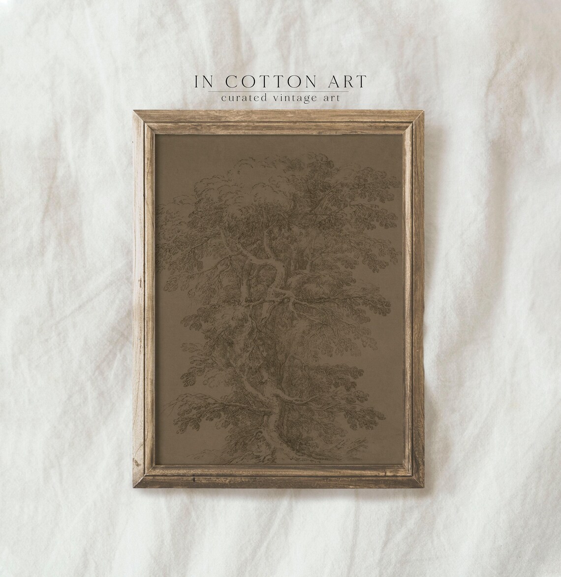 Moody Neutral Tree Sketch, Vintage Art Print