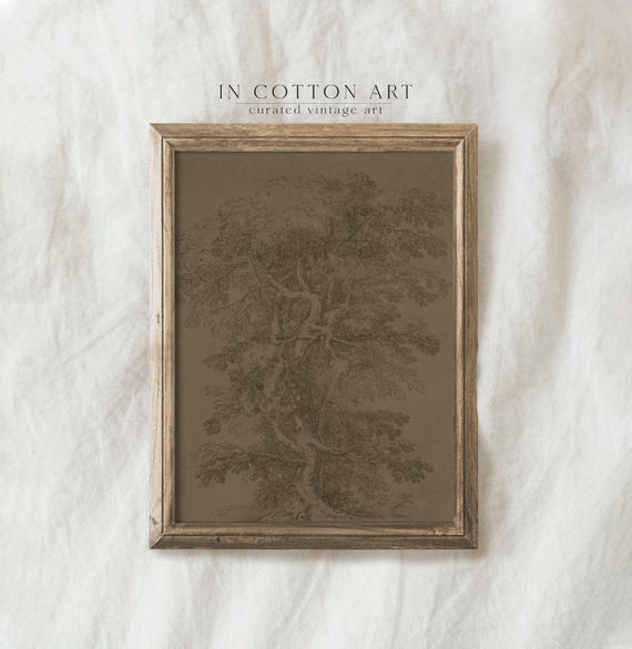 Moody Neutral Tree Sketch, Vintage Art Print