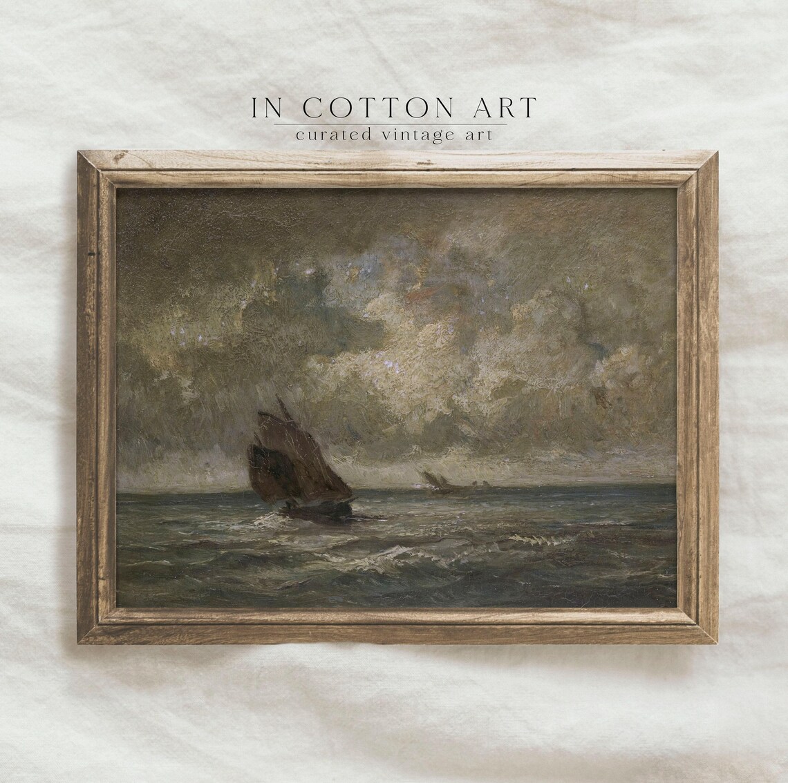 Vintage Moody Seascape Oil Painting, Dark Boat - Image 4