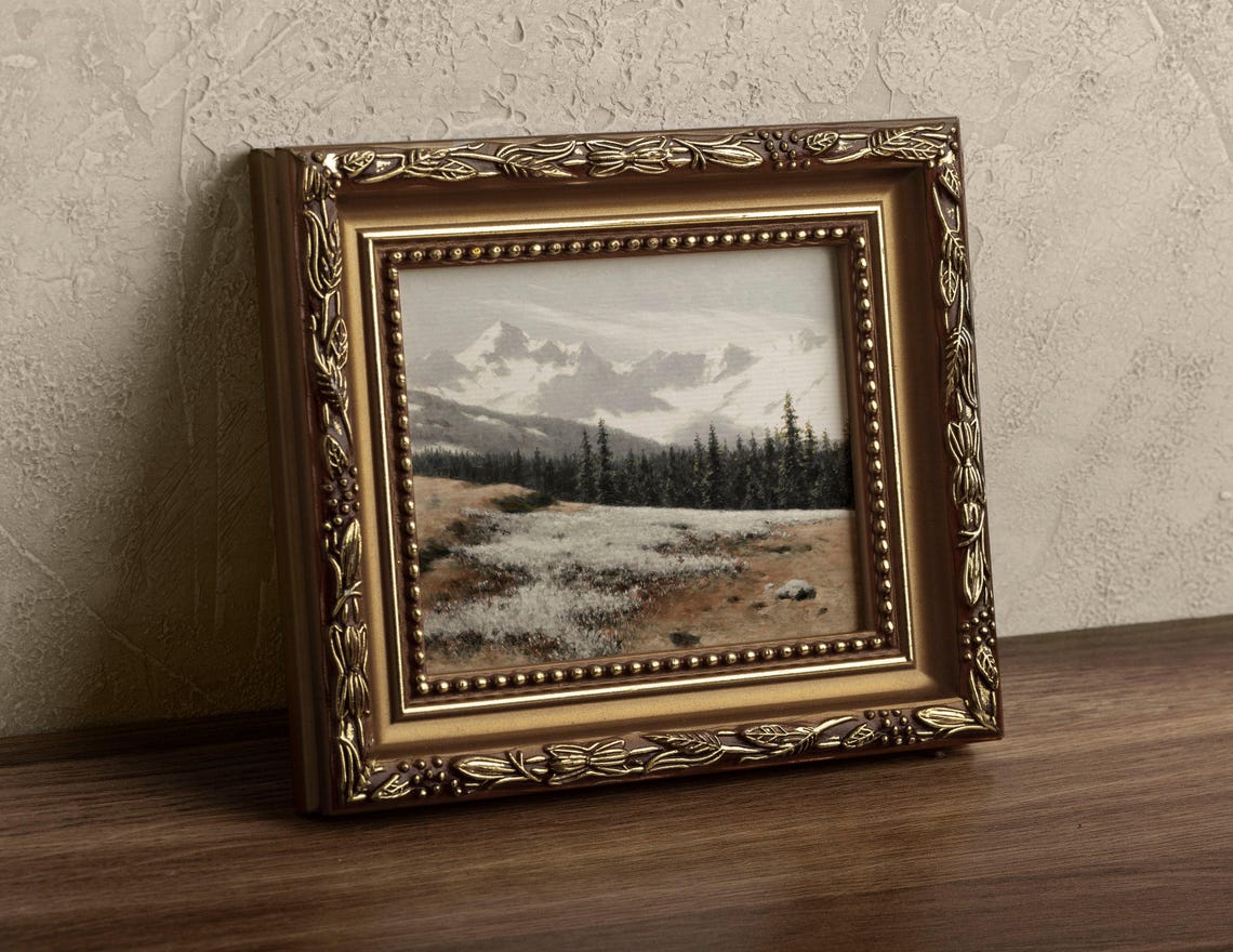 Snowy Pine Forest Snowcapped Mountains Framed Winter Painting - Image 2