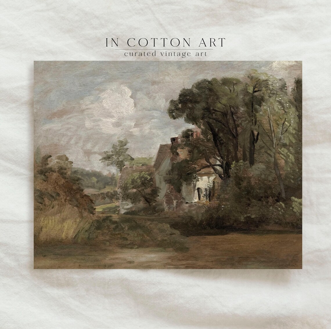 Vintage Neutral Earthy Landscape Art Print, Rustic