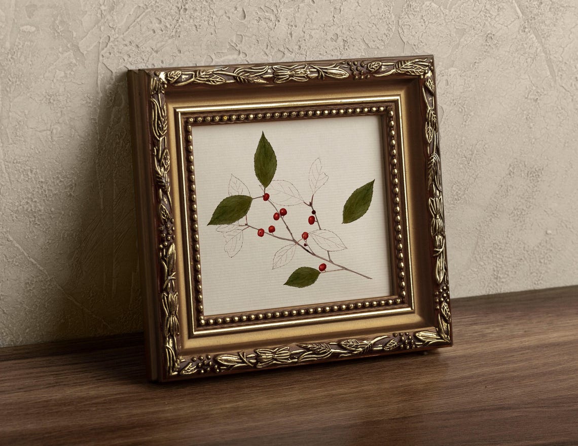 Winterberry Botanical Watercolor Red Berries Branch Study Art Print - Image 2