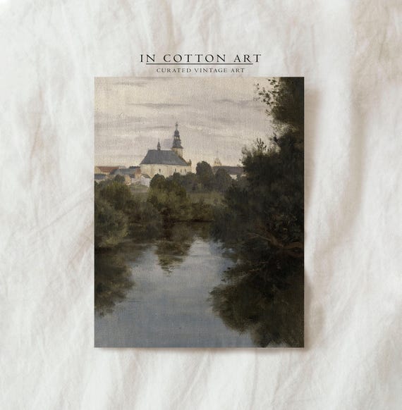 European Village Vintage Art Print, Country Landscape