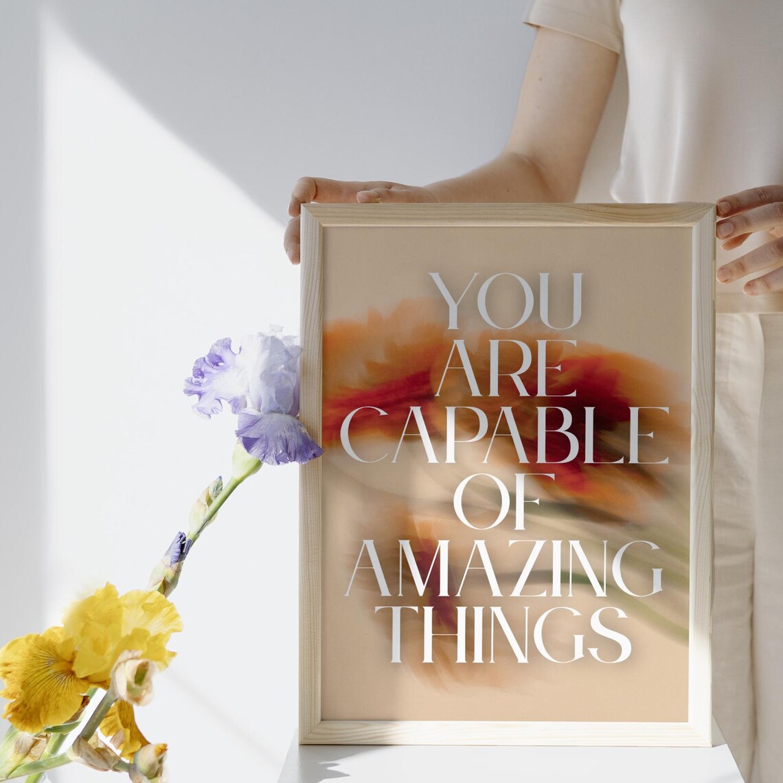 You Are Capable Of Amazing Things Floral Beige Motivational Poster