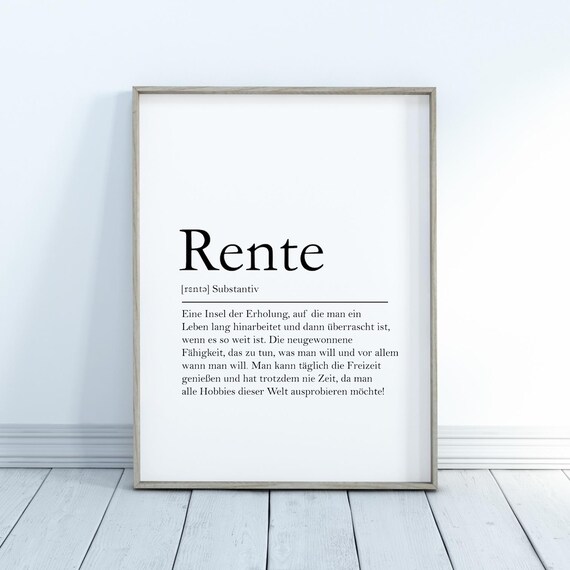 Rente Funny German Retirement Definition Minimalist Text Poster