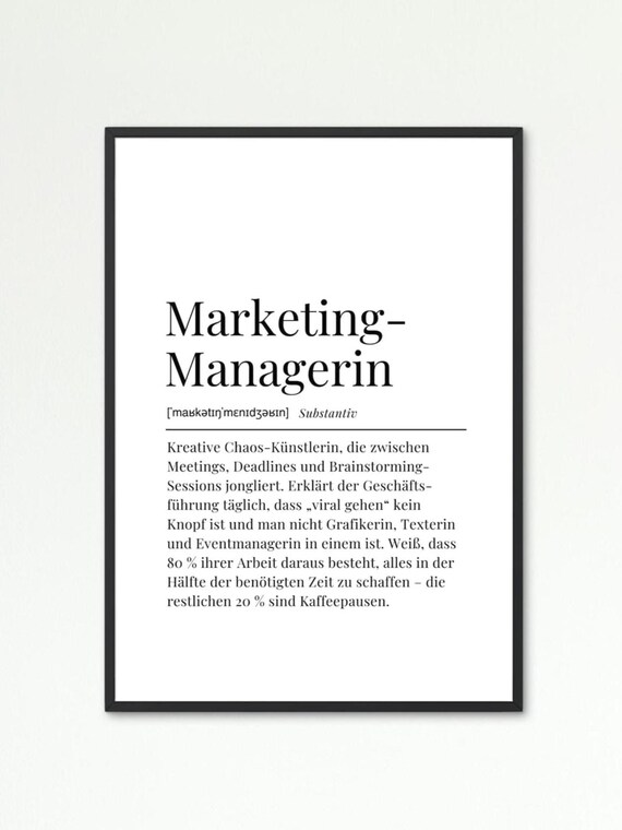 Marketing-Managerin Funny German Definition Poster for Office Gift