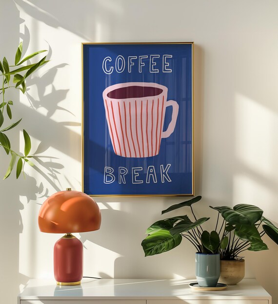 Coffee Break Wall Art Cafe Home Decor Print Cute Maximalist Kitchen Retro Poster Trendy Framed