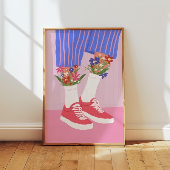 Fashion Print Colorful Flower Poster Modern Botanical Girly Wall Art Floral Shoes Maximalist