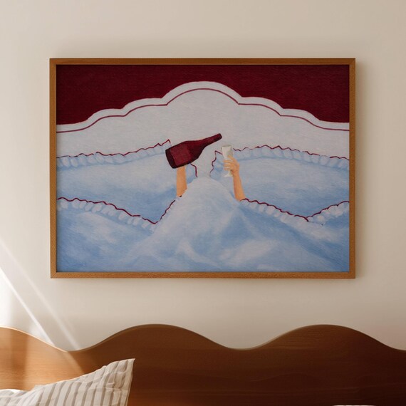 Woman Drinking Wine In Bed Lazy Sunday Cozy Bedroom Art Poster