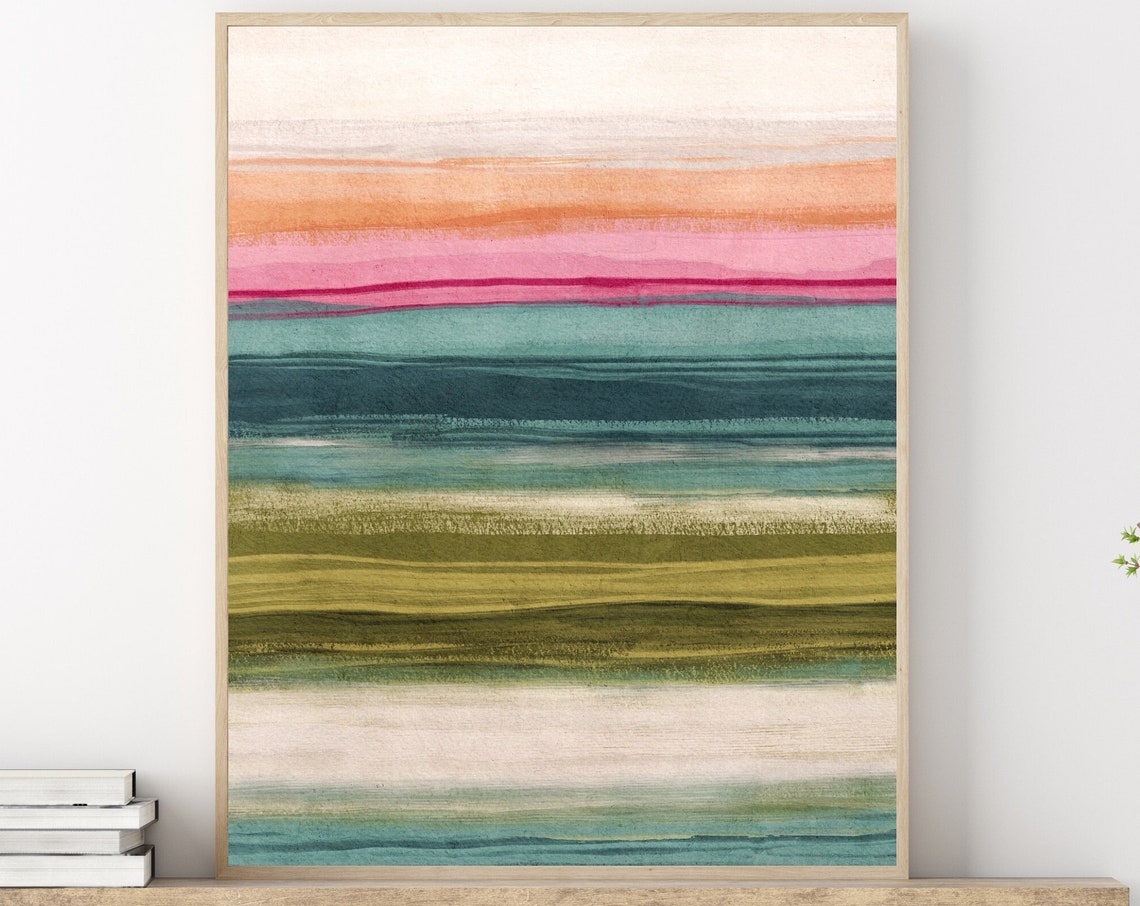 Colorful Abstract Stripes Art Print, Coastal Landscape