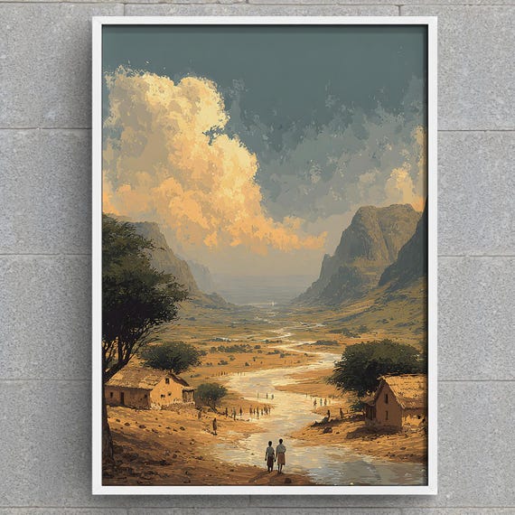 Ethiopian Highlands Village Art Print African Mountain Landscape Simien Valley Scene Wall Instant