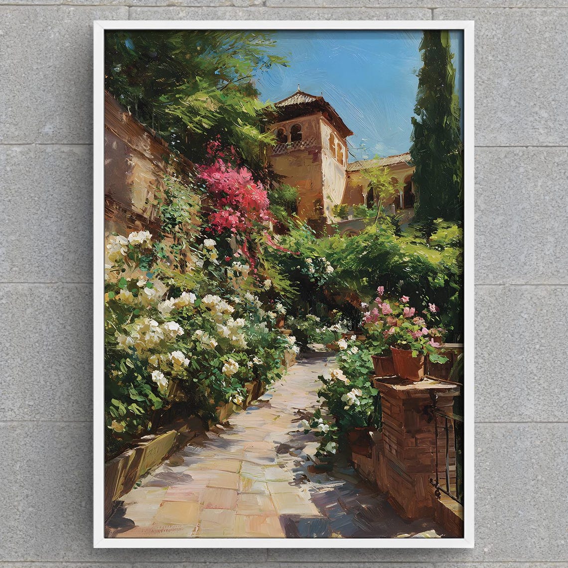 Alhambra Generalife Gardens Granada Sunlit Courtyard Painting Poster
