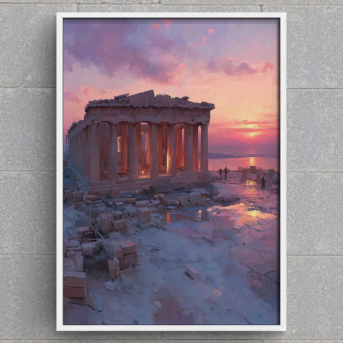 Athens Parthenon Sunset Ancient Greek Temple Oil Painting Poster