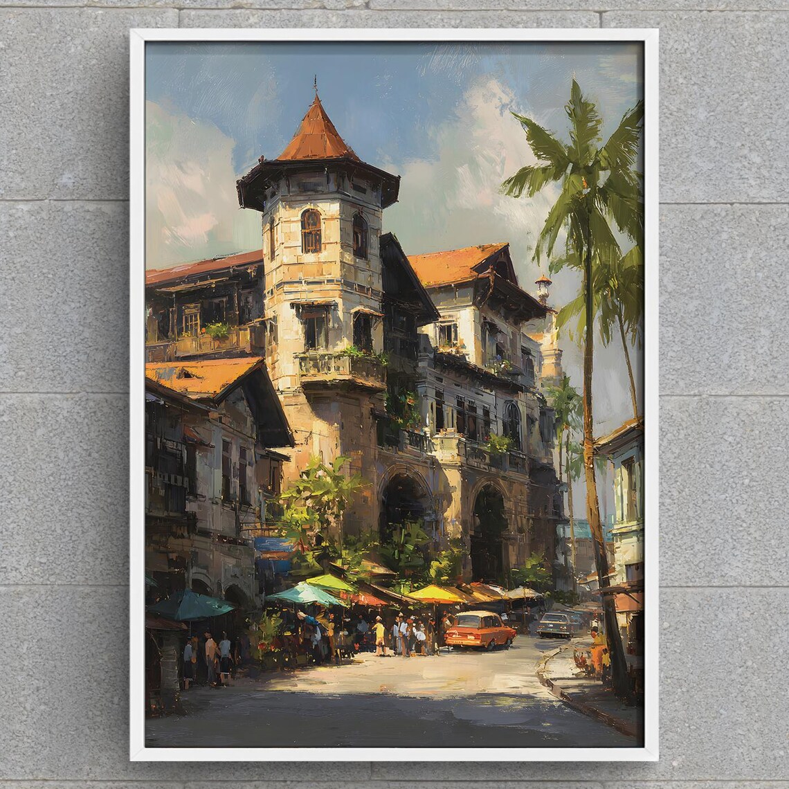 Historic Philippine Colonial Market Street Tropical Painting Poster